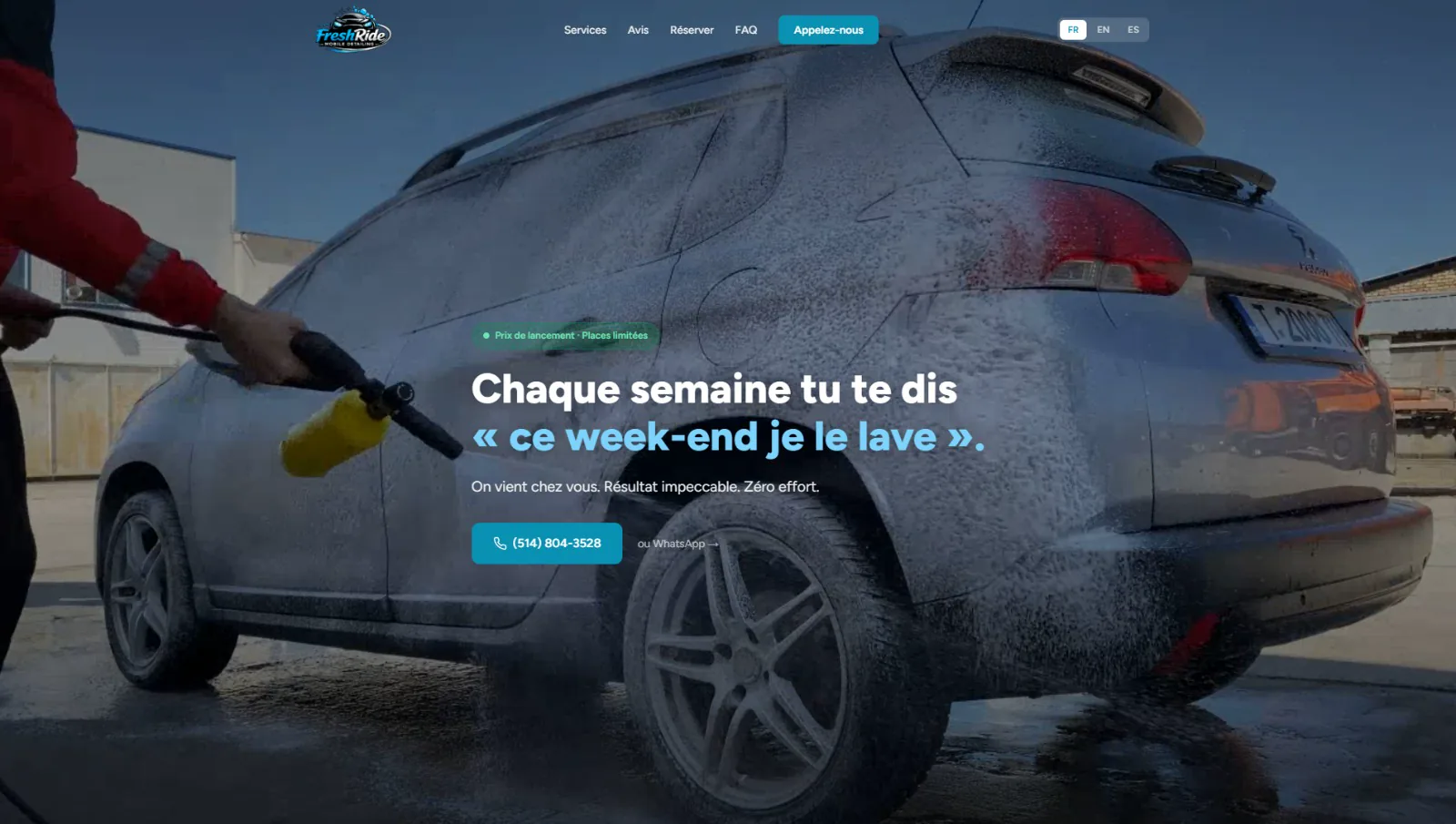 FreshRide — landing page detailing móvil Montreal